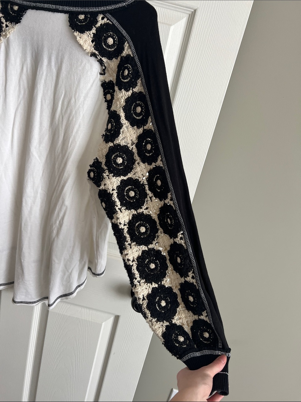 We the Free Oceanside Long Sleeve- Black and White Crochet sleeves - Picture 5 of 6